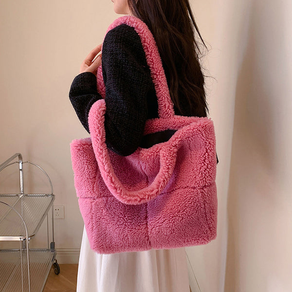 Women's Designer Luxury Plush Bag Winter Fashion Cute Tote Handbags Large Capacity Portable Single Shoulder Furry Bags